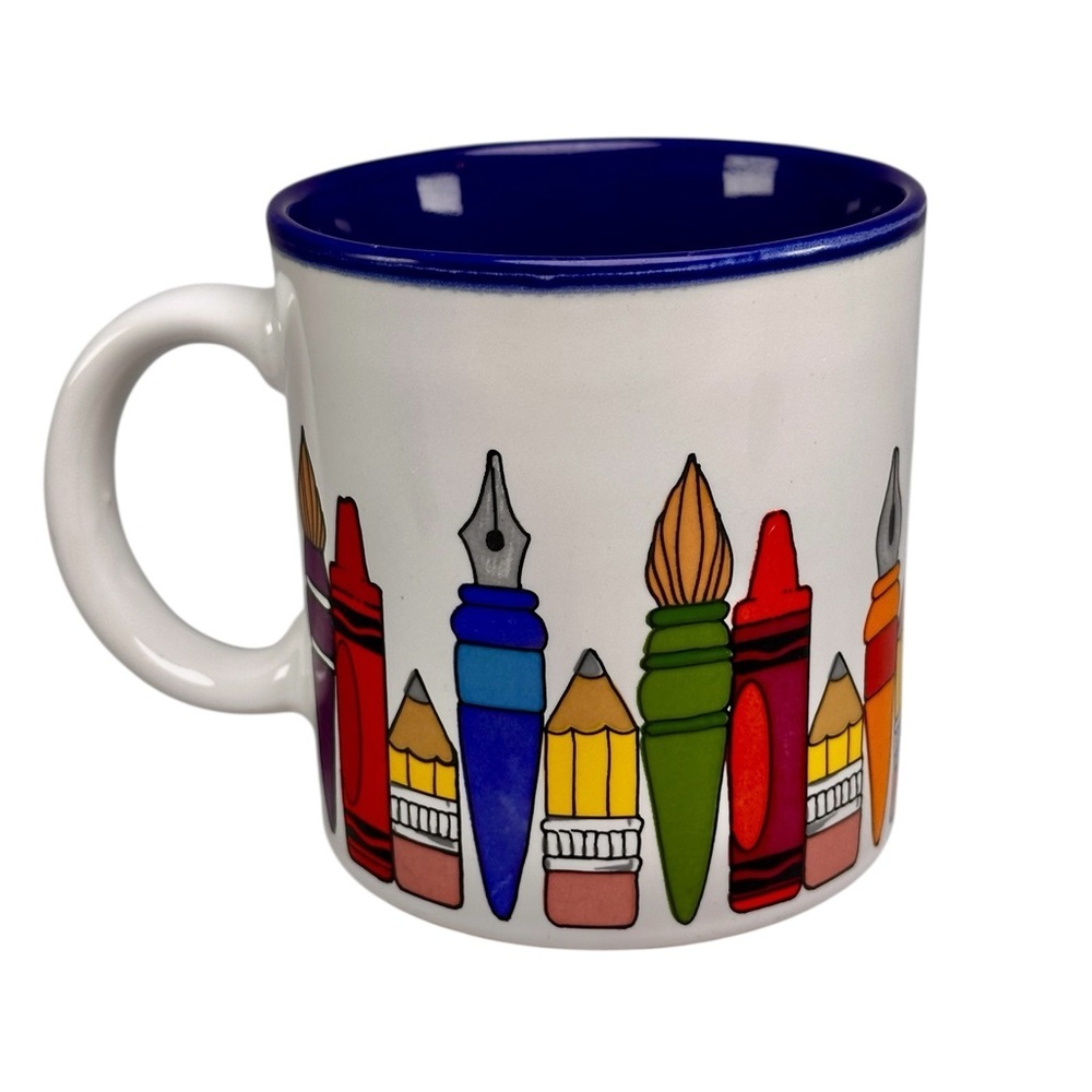 Coffee Mug Artist Utensils Pens Brushes Pencils Made In Japan Vintage